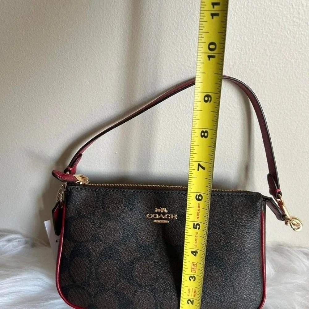 Coach Nolita 19 Brown Red Signature Canvas Leather Wristlet NEW